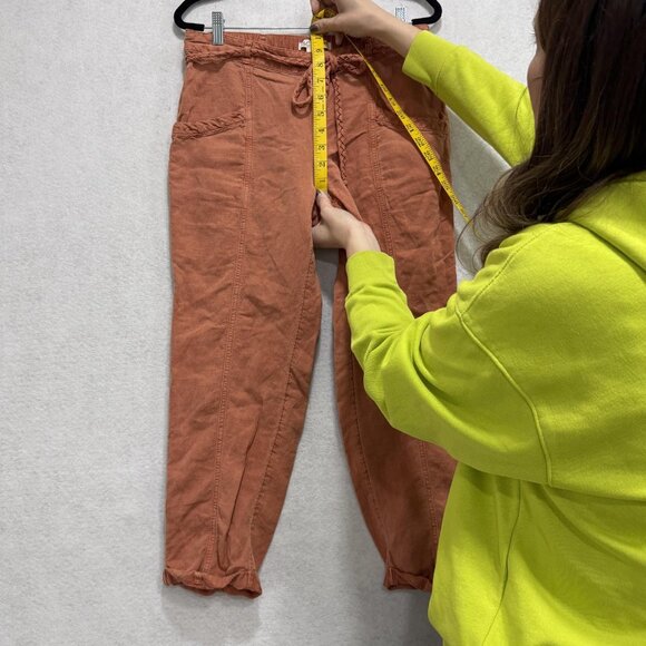 C&C California Pants Womens Medium Rust Linen Lyocell Jogger Drawstring Cuffed - Picture 6 of 9